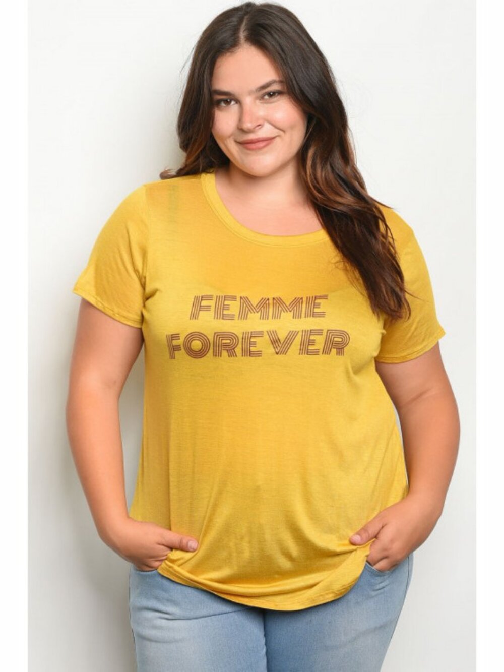 Mustard Yellow Femme Forever Graphic Tee Size 1X 2X or 3X